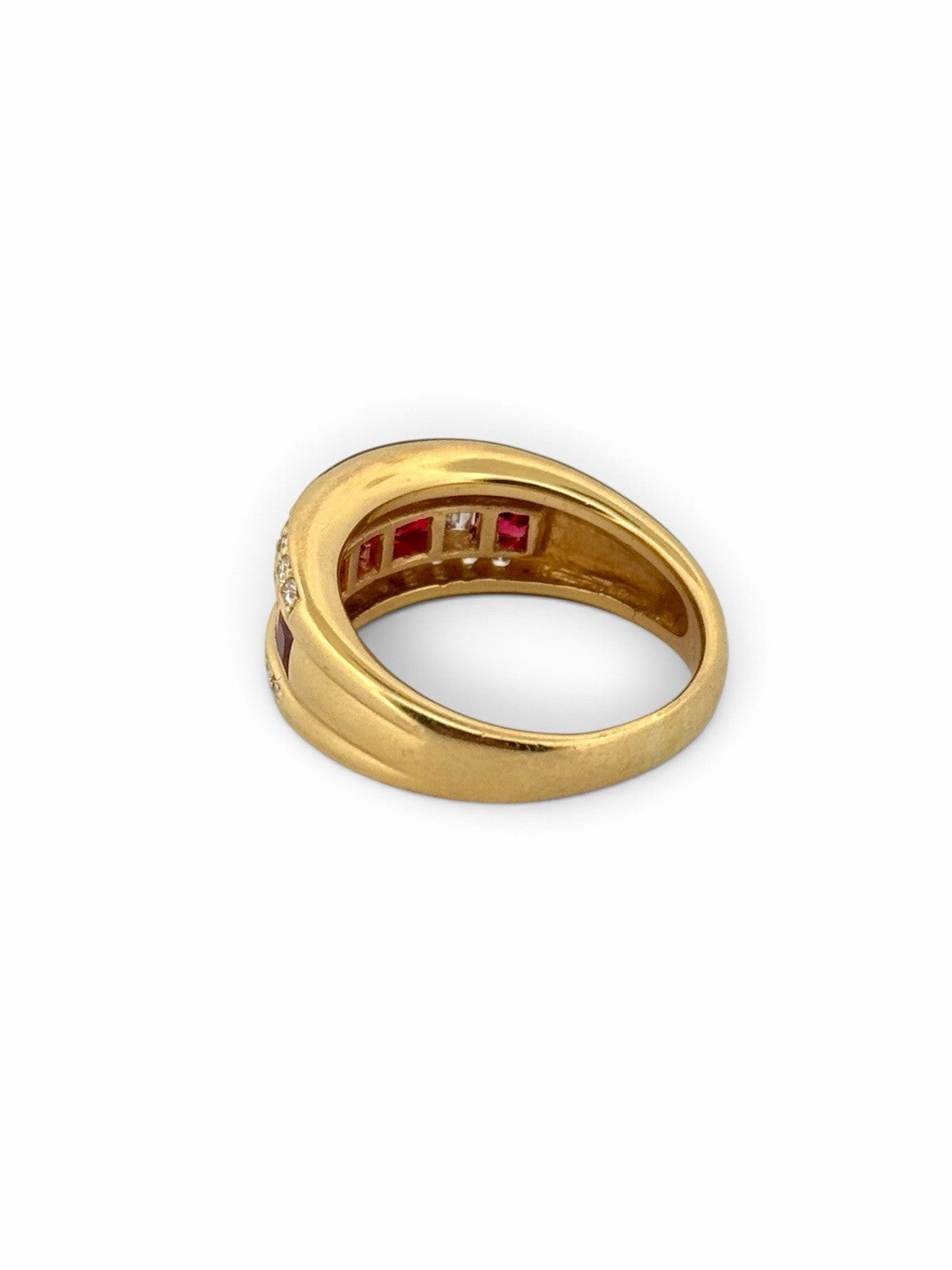 18K Yellow Gold Natural Ruby & Diamond Unique Band Ring Size 7.5 Estate