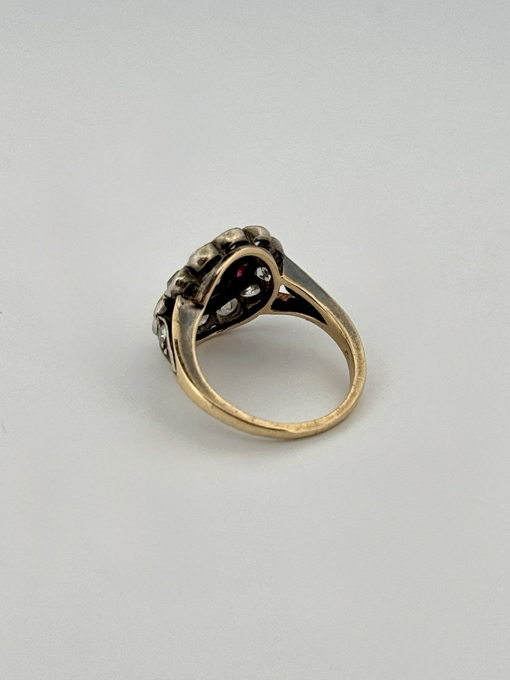 Antique Edwardian 14K Gold Silver Topped Natural Ruby & Diamond Halo Ring Size 3