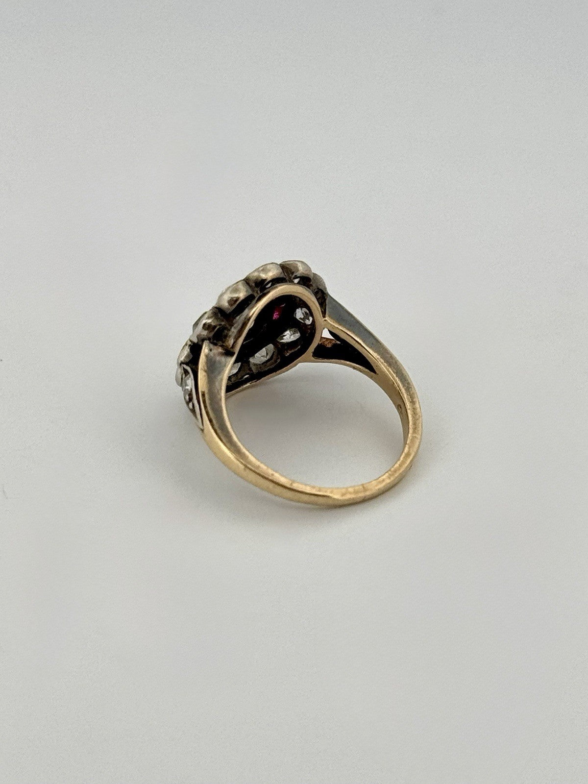 Antique Edwardian 14K Gold Silver Topped Natural Ruby & Diamond Halo Ring Size 3