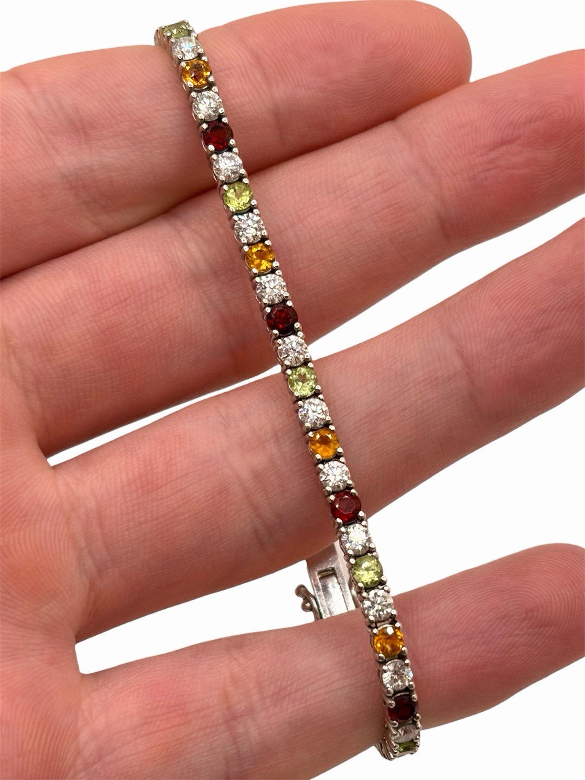Solid 14K White Gold Lab Diamond & Multi Gemstone Tennis Bracelet 5CTW 7in