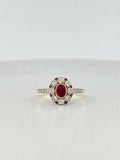 Vintage 18K Yellow Gold Platinum Natural Ruby & Diamond Cluster Ring Size 6.5