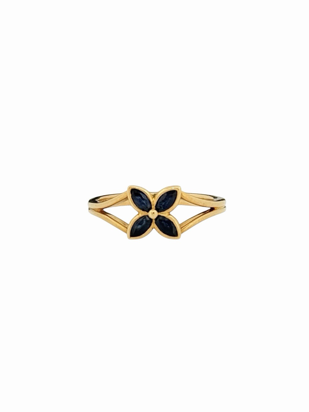 Tiffany & Co. 18K Yellow Gold Sapphire Victoria Cocktail Flower Ring Japan Sz 6