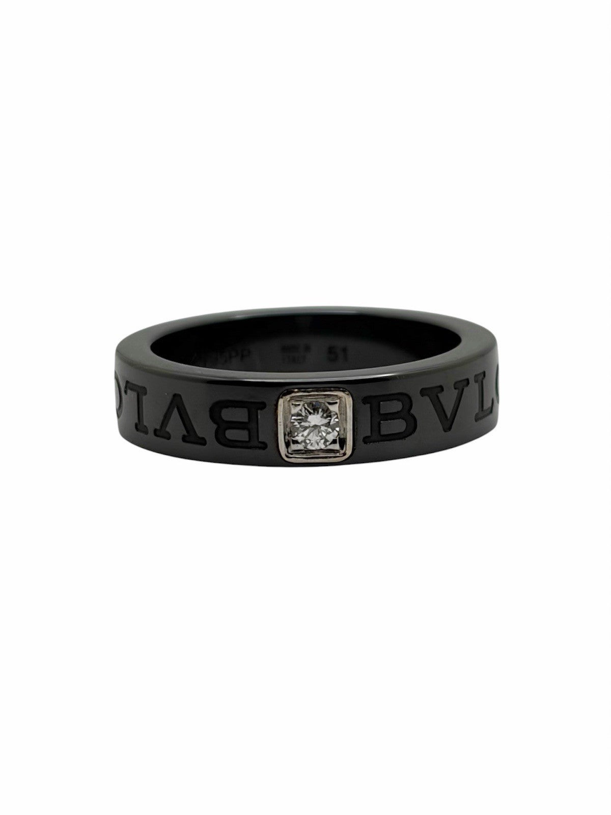 BVLGARI Bvlgari Black Ceramic & 18K White Gold Natural Diamond Ring Size 51 EU