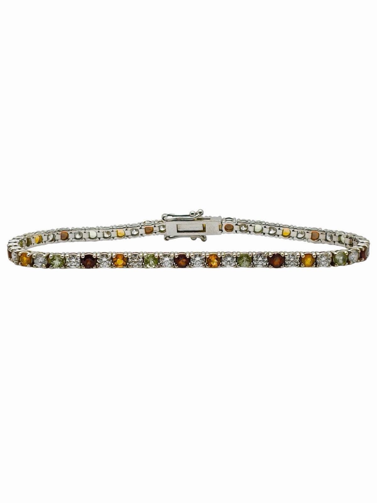 Solid 14K White Gold Lab Diamond & Multi Gemstone Tennis Bracelet 5CTW 7in