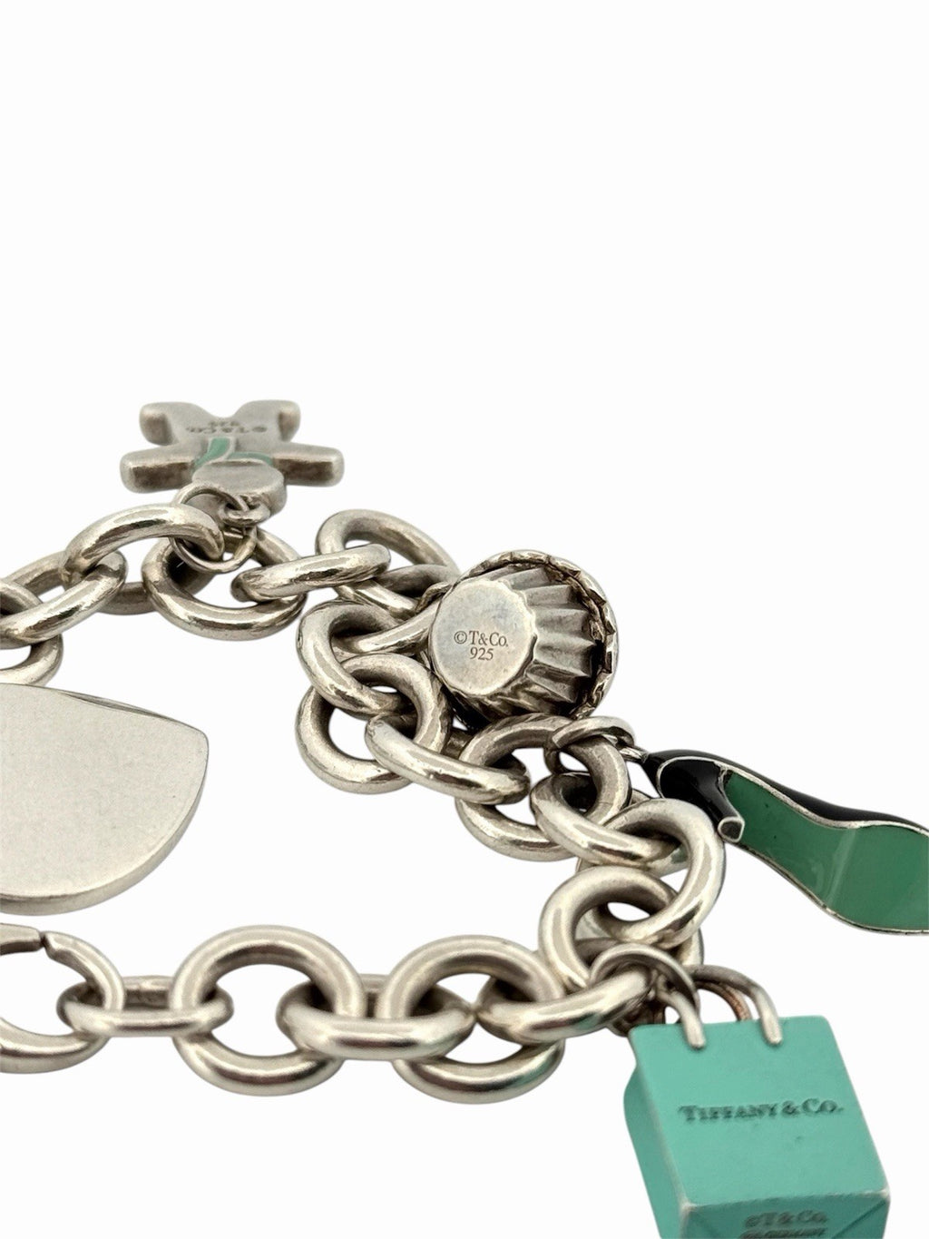 Tiffany & Co. Enamel Multi-Charm Bracelet 925 Sterling Silver 7”