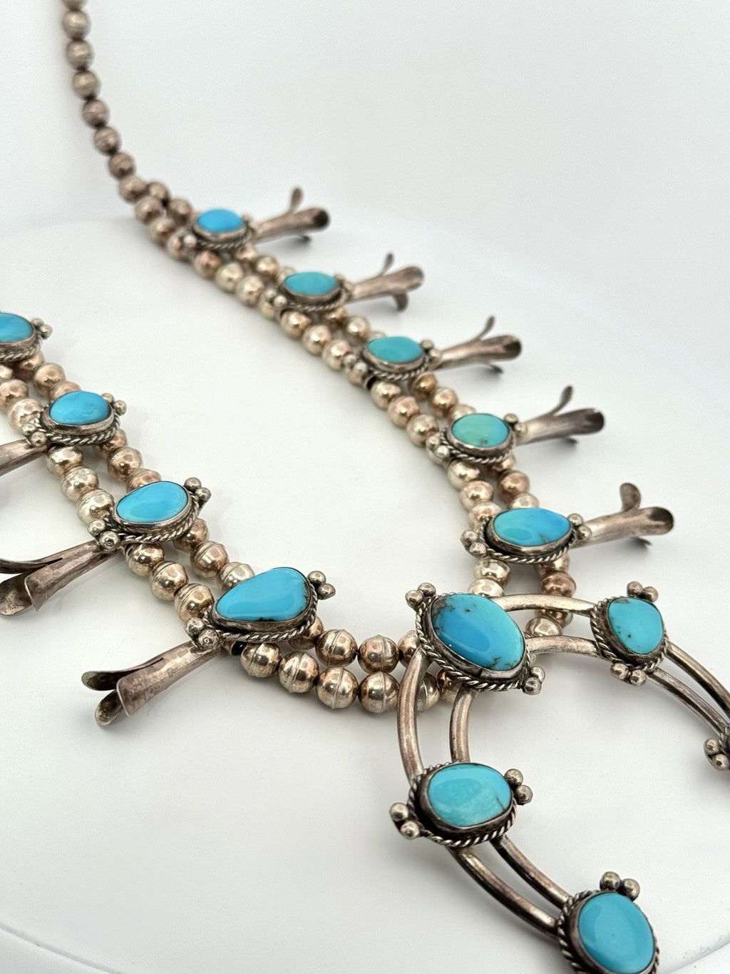 Vintage Turquoise Squash Blossom Naja 925 Sterling Silver Necklace 26in