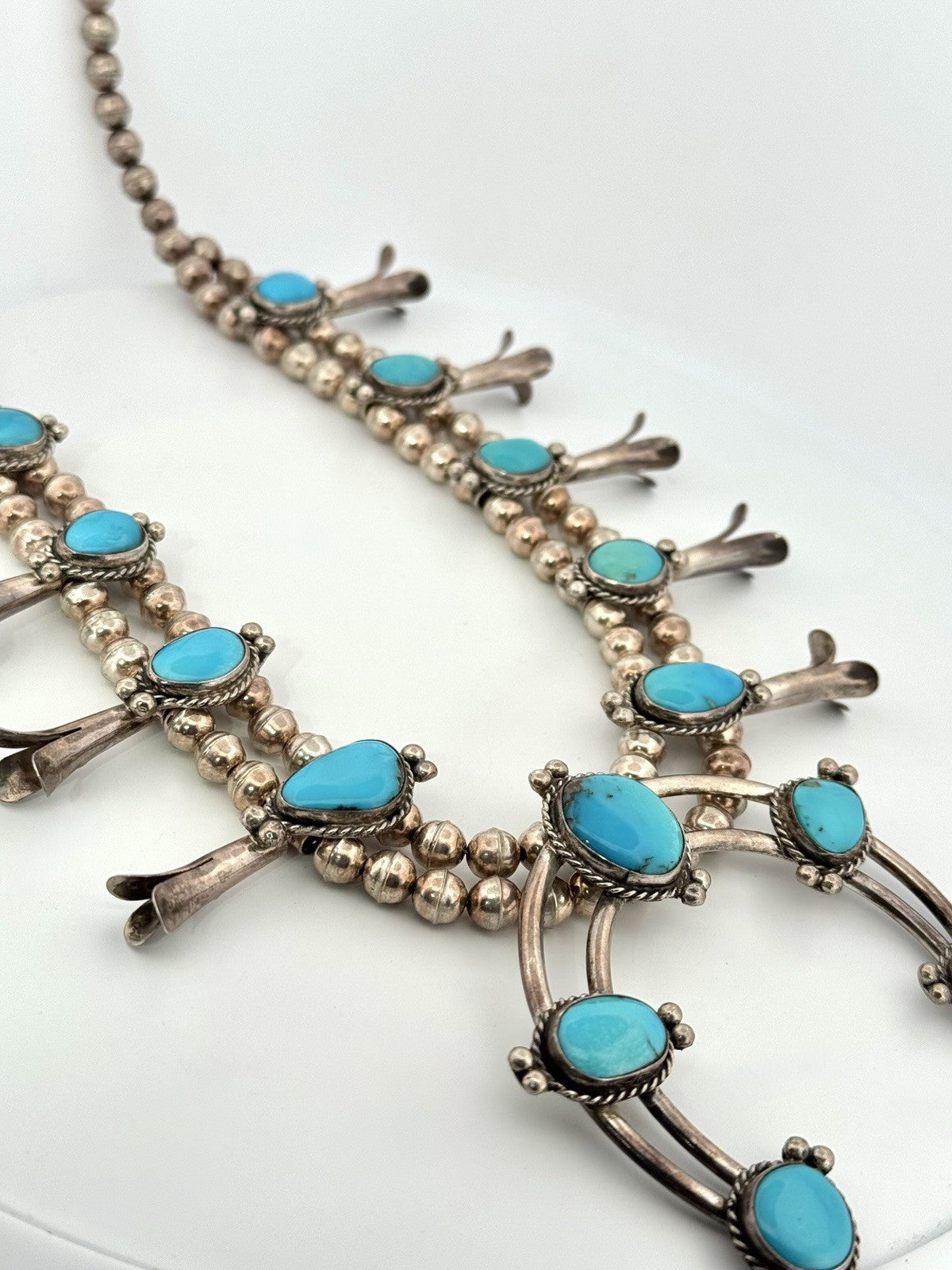 Vintage Turquoise Squash Blossom Naja 925 Sterling Silver Necklace 26in