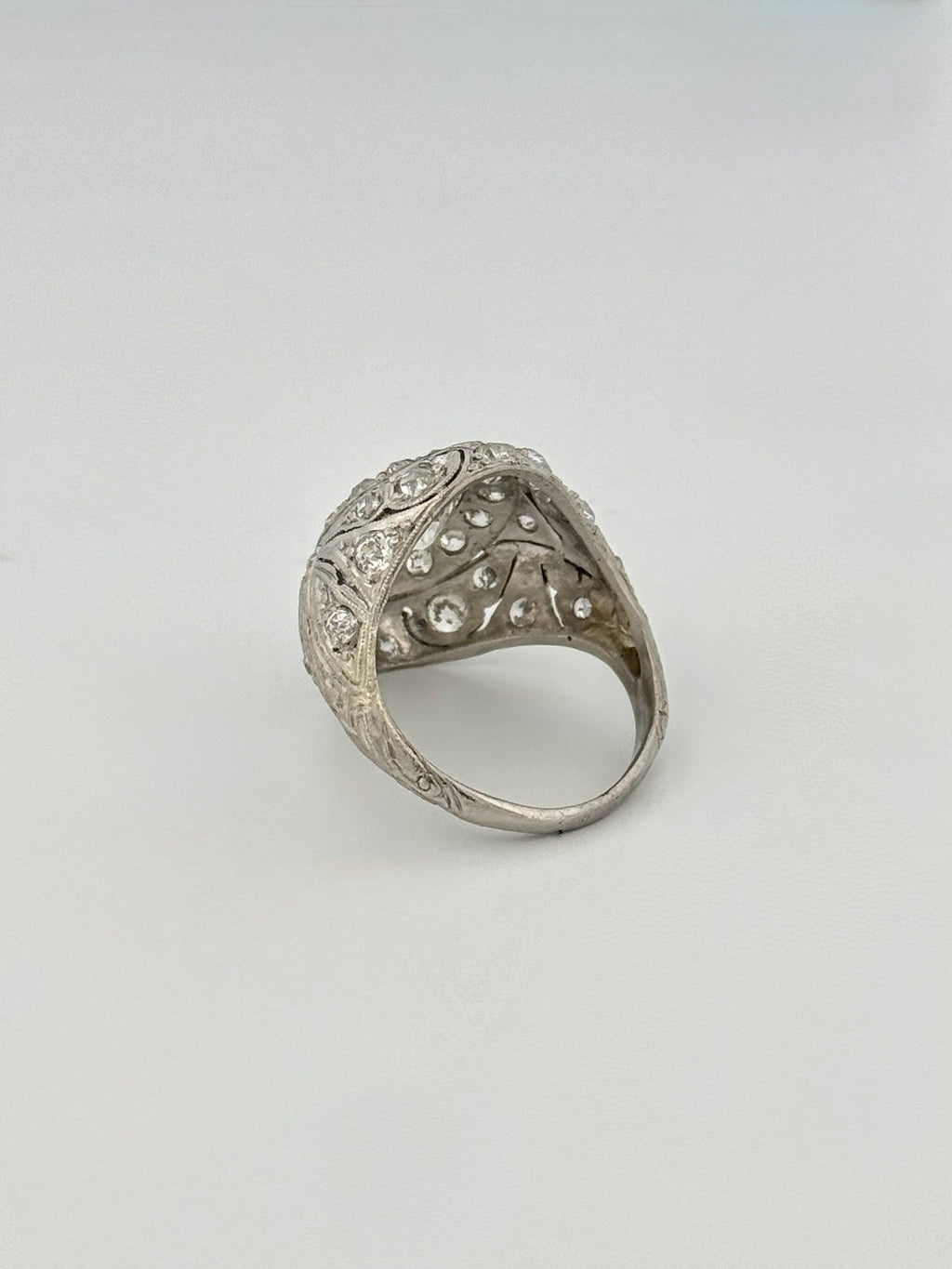 Antique Art Deco Platinum & Natural Old European Cut Diamond Dome Ring Size 4.5