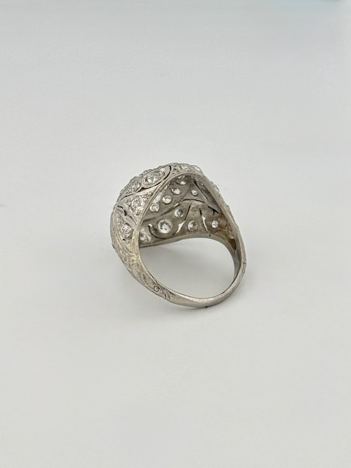 Antique Art Deco Platinum & Natural Old European Cut Diamond Dome Ring Size 4.5
