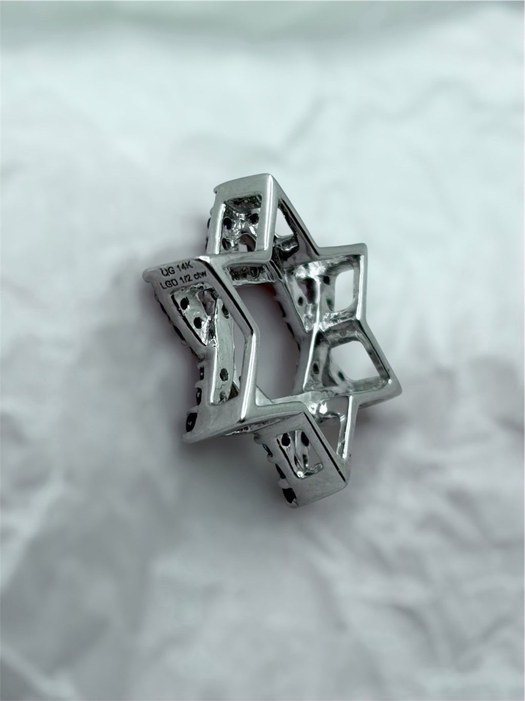 14K White Gold Star of David Pendant Lab Diamond & Blue Sapphire 1/2 CTW