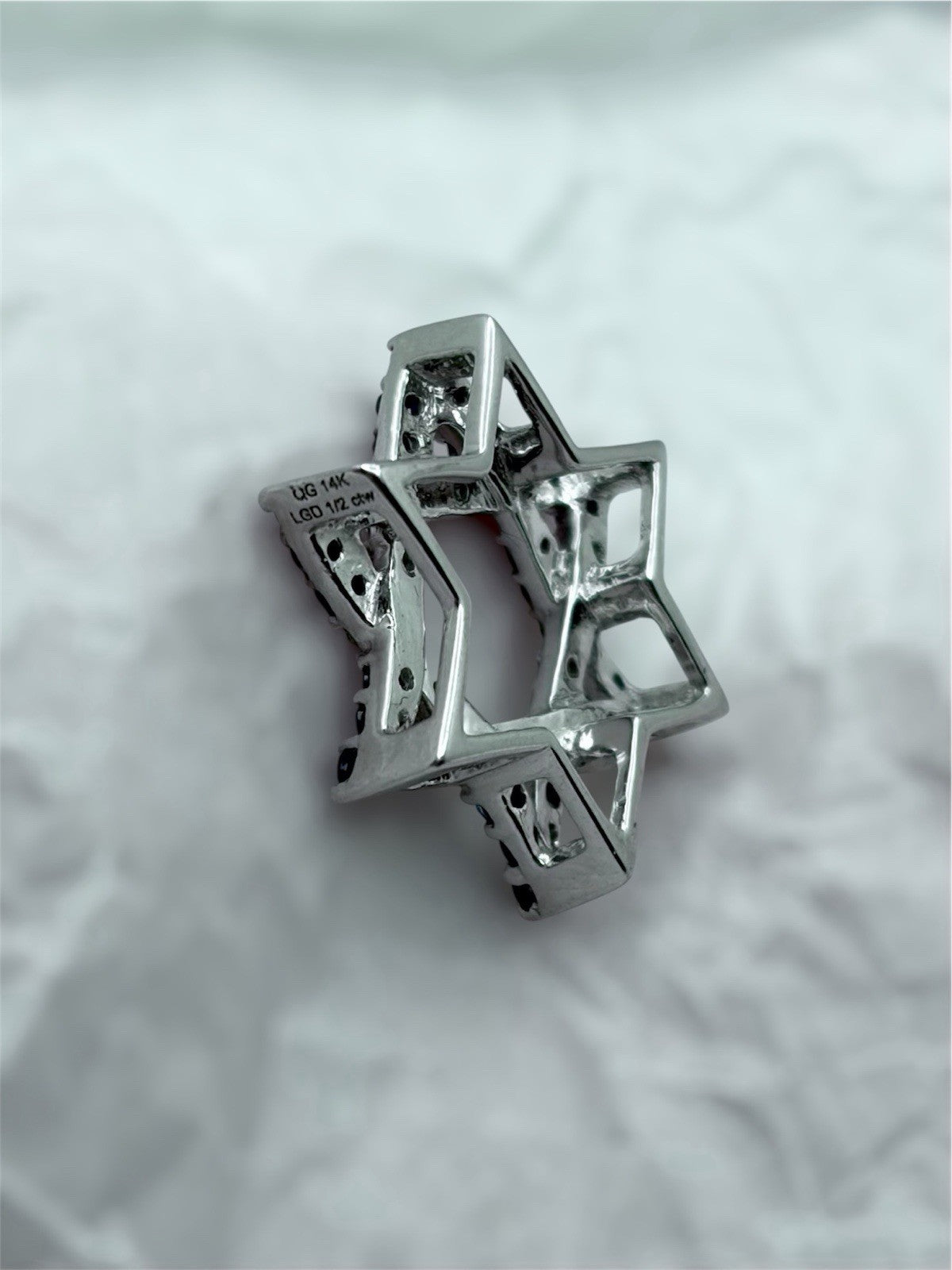 14K White Gold Star of David Pendant Lab Diamond & Blue Sapphire 1/2 CTW