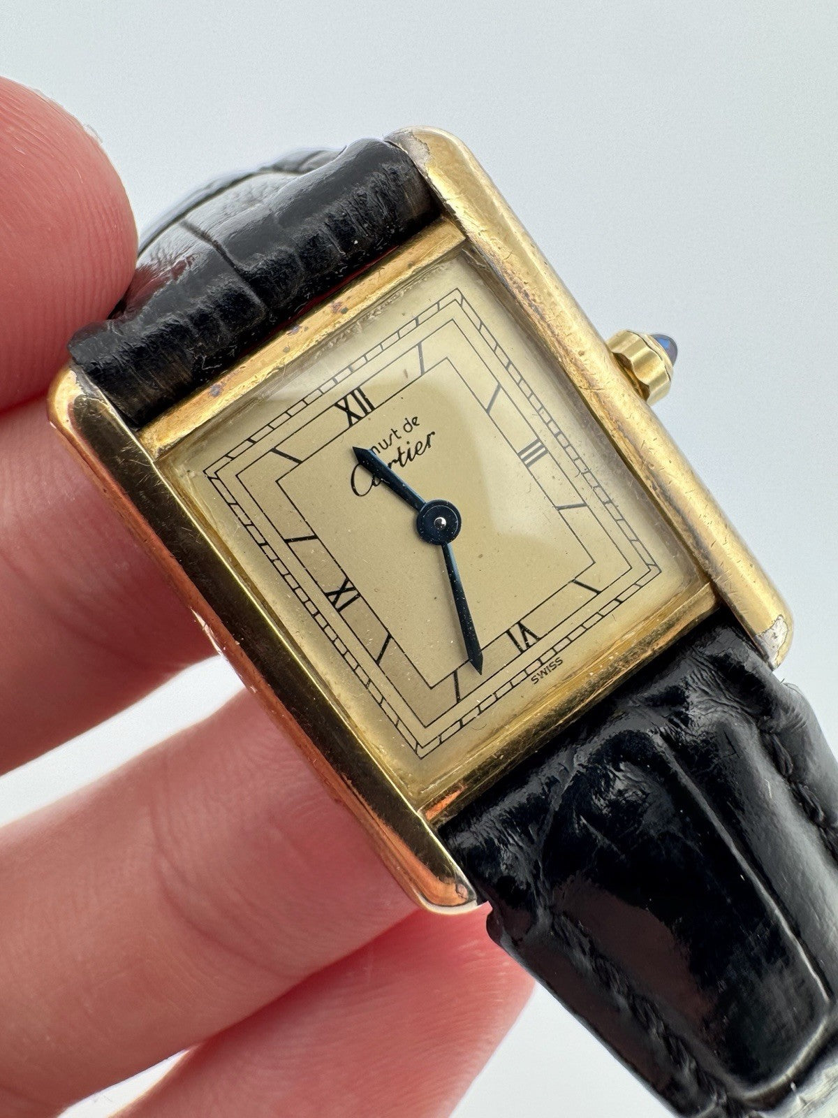 Vintage Must de Cartier Tank Vermeil Quartz 388001 Champagne Roman Dial SM Watch