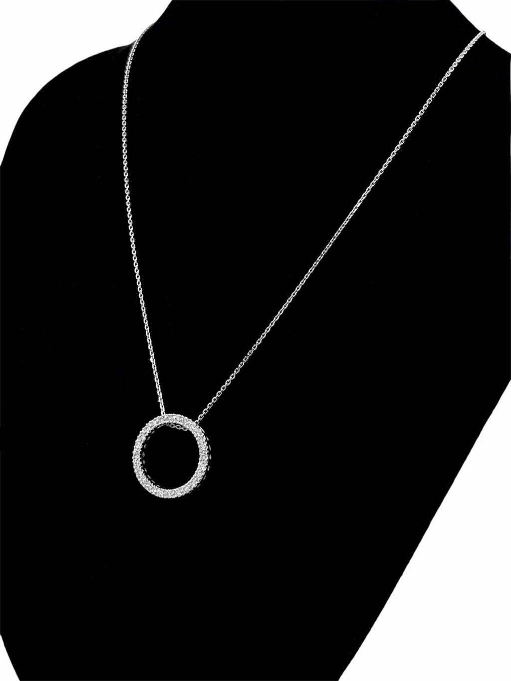 14K White Gold Natural Diamond Pavé Circle Halo Pendant Necklace 18” ~0.40 CTW