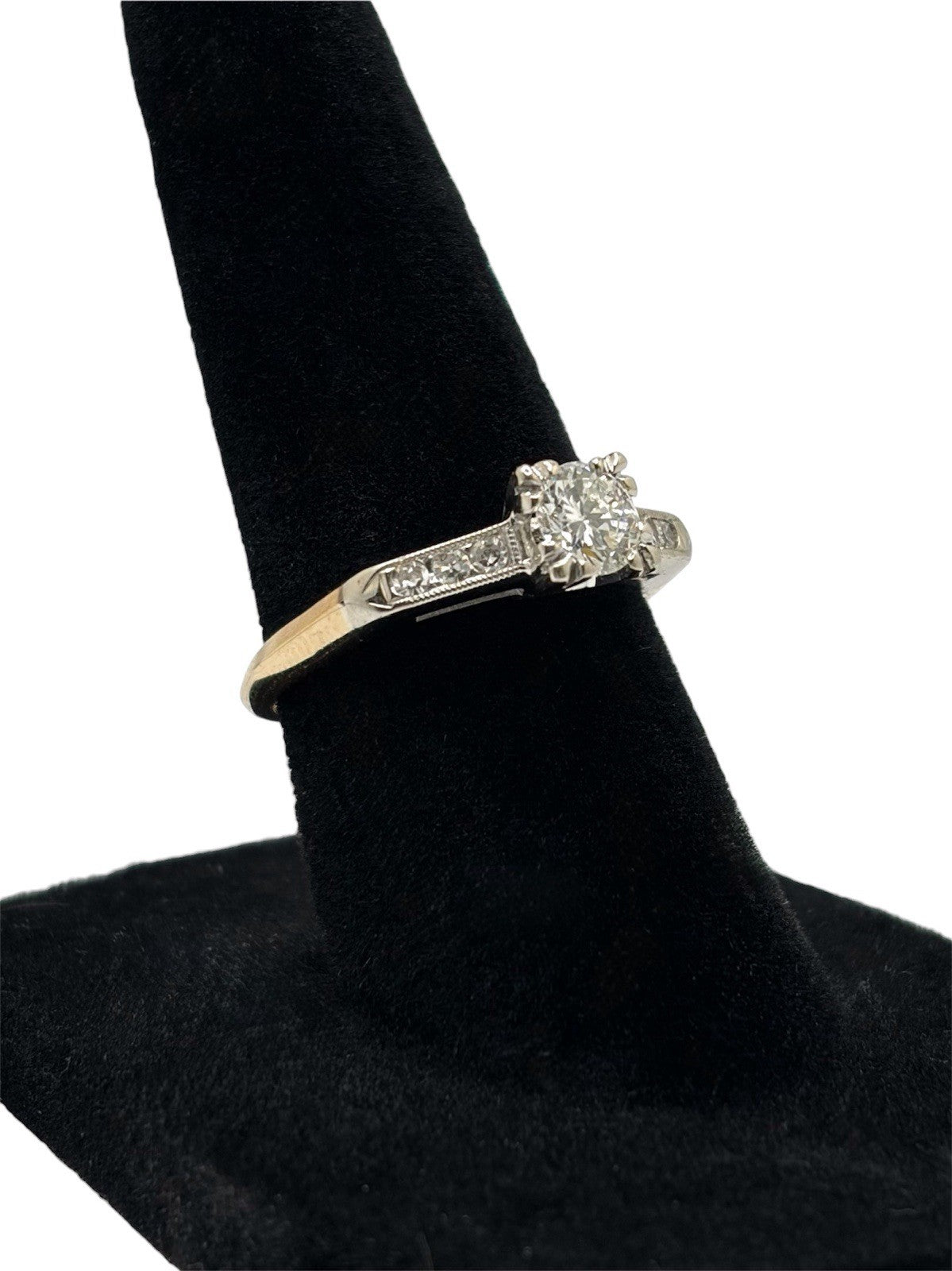 Antique Edwardian 14K Gold & 900 Platinum Natural Diamond Engagement Ring Size 6