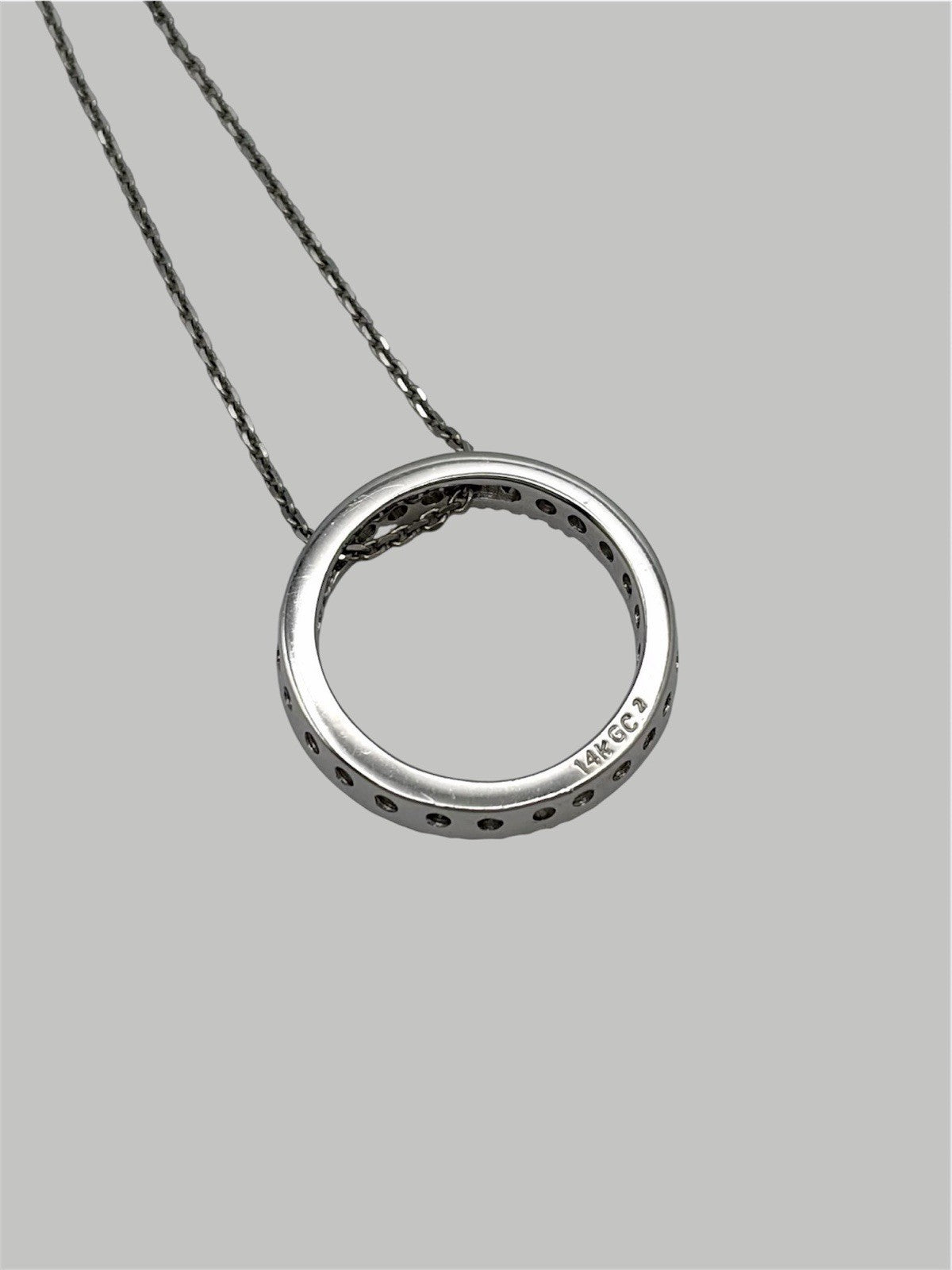 14K White Gold Natural Diamond Pavé Circle Halo Pendant Necklace 18” ~0.40 CTW