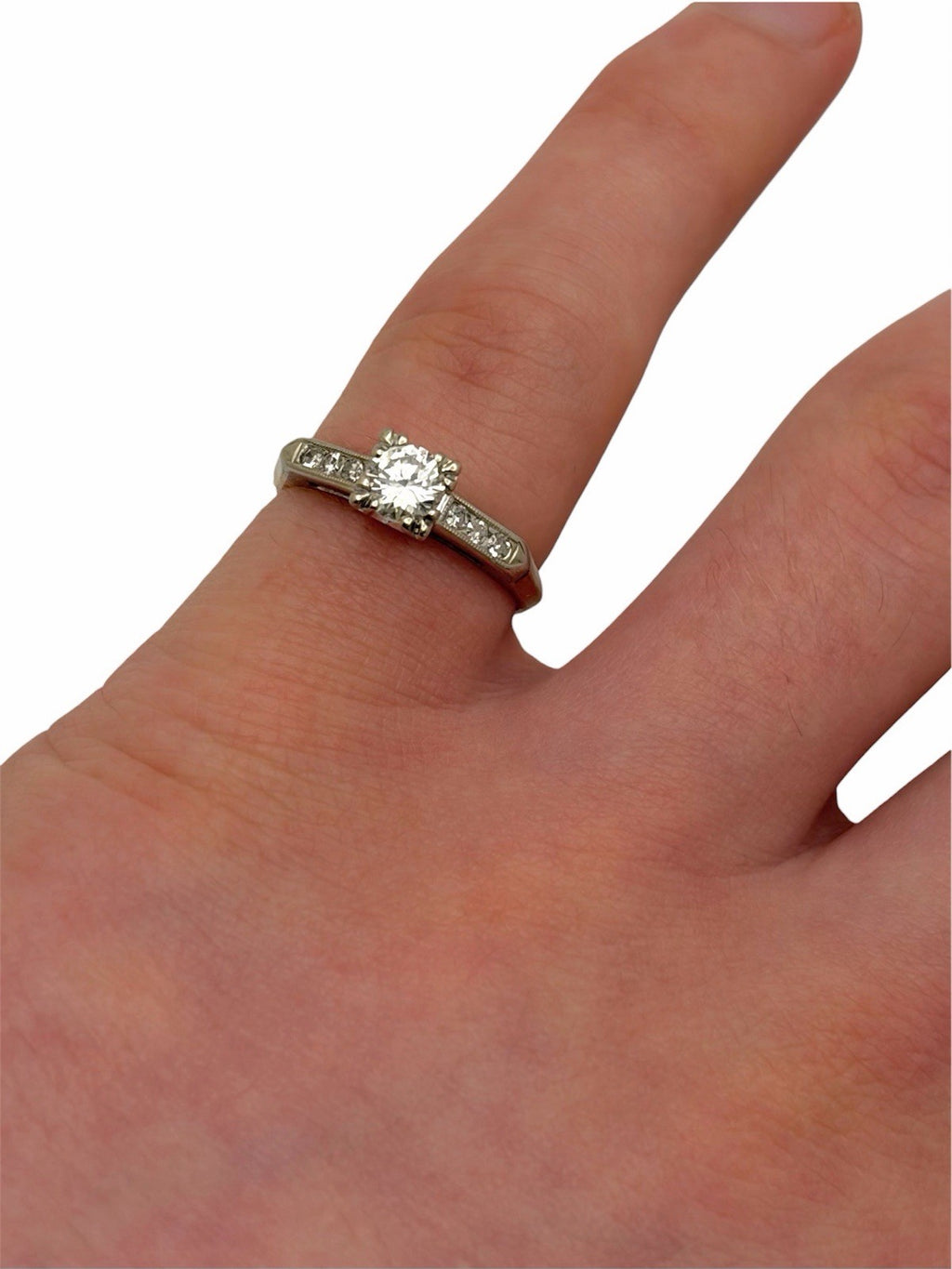 Antique Edwardian 14K Gold & 900 Platinum Natural Diamond Engagement Ring Size 6