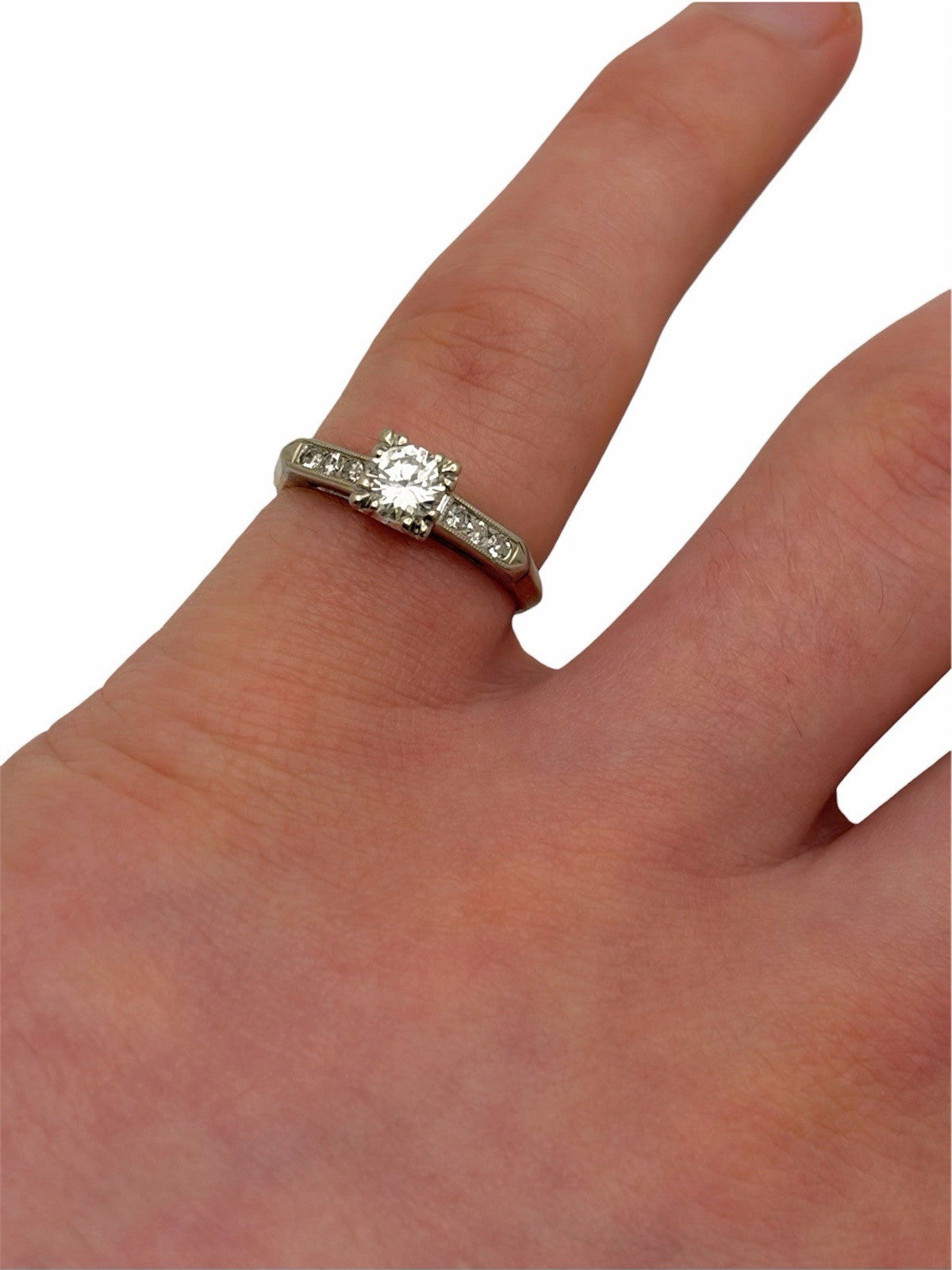 Antique Edwardian 14K Gold & 900 Platinum Natural Diamond Engagement Ring Size 6